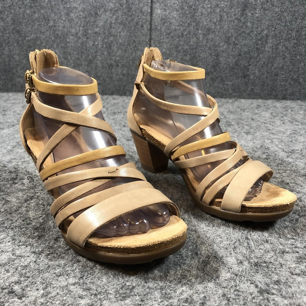 Bussola Sandals Womens Size‎ 9-9.5 Beige Leather Strappy Block Heel Zip Comfort